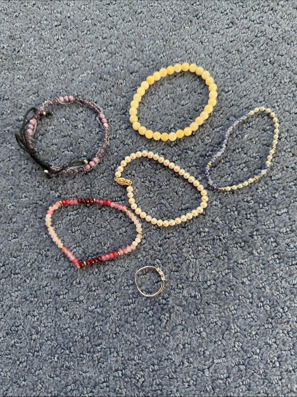 Mixed Beaded Bracelet Set - Yellow, Pink, Red, Purple, Pearl, Gold Accents